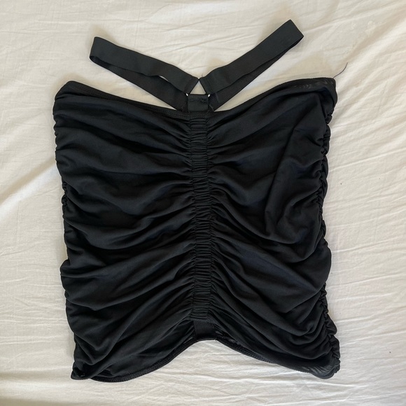 Dolls Kill Club Exx black set - cactus crop top & strapy mesh rouche skirt - Picture 2 of 2